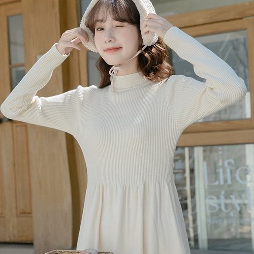 ロングワンピース ニット 大きいサイズ ハイネック 長袖 ワンピース 秋冬 秋 冬 冬ワンピース 長袖ワンピース Aラインワンピース ハイネックワンピース Aラインロングワンピース ボトルネック 無地