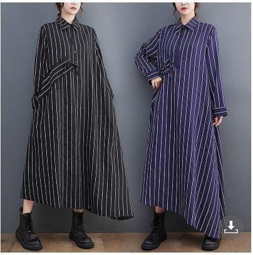 大きいサイズ レディース ロング　ワンピース　ストライプ　春 秋冬 新品 長袖