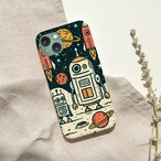 受注生産 iPhoneケース ロボットと惑星のレトロ宇宙柄｜レトロ宇宙 RFSP046B