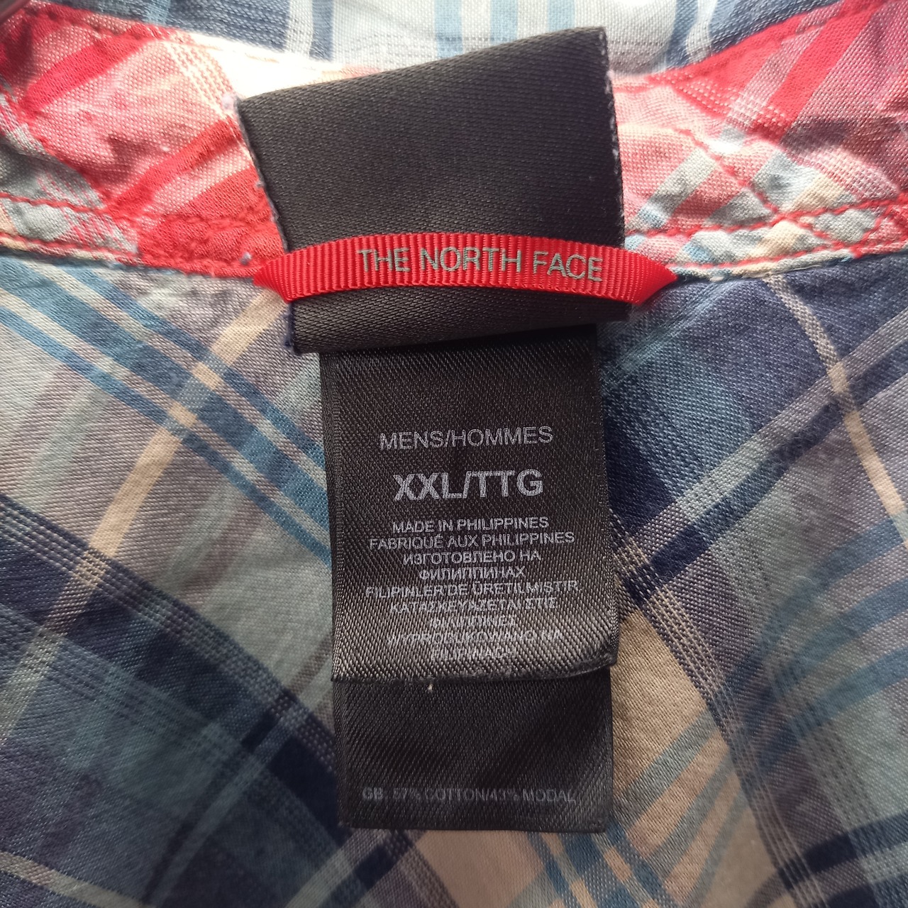 ノースフェイス　ワークシャツ　半袖　チェック　オーバーサイズ　青