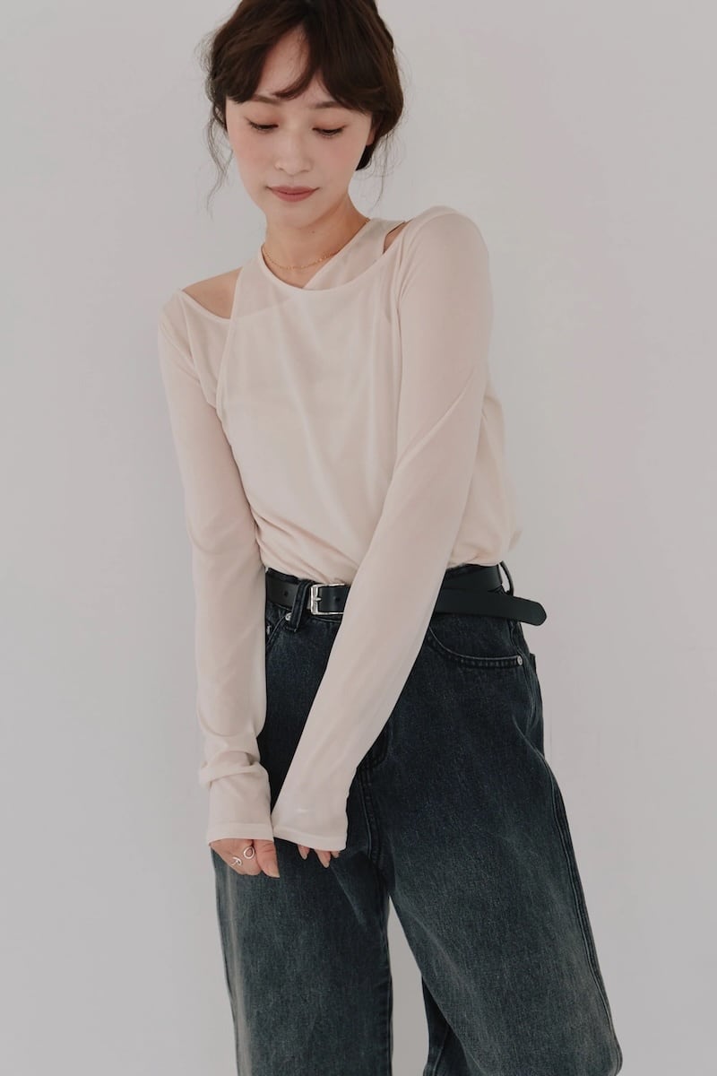 【Hella ヘラ】LAYERED SHEER TOPS レイヤードシアートップス h253-11 (2COLORS)