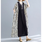 ストライプ 切替 モードワンピース  30075