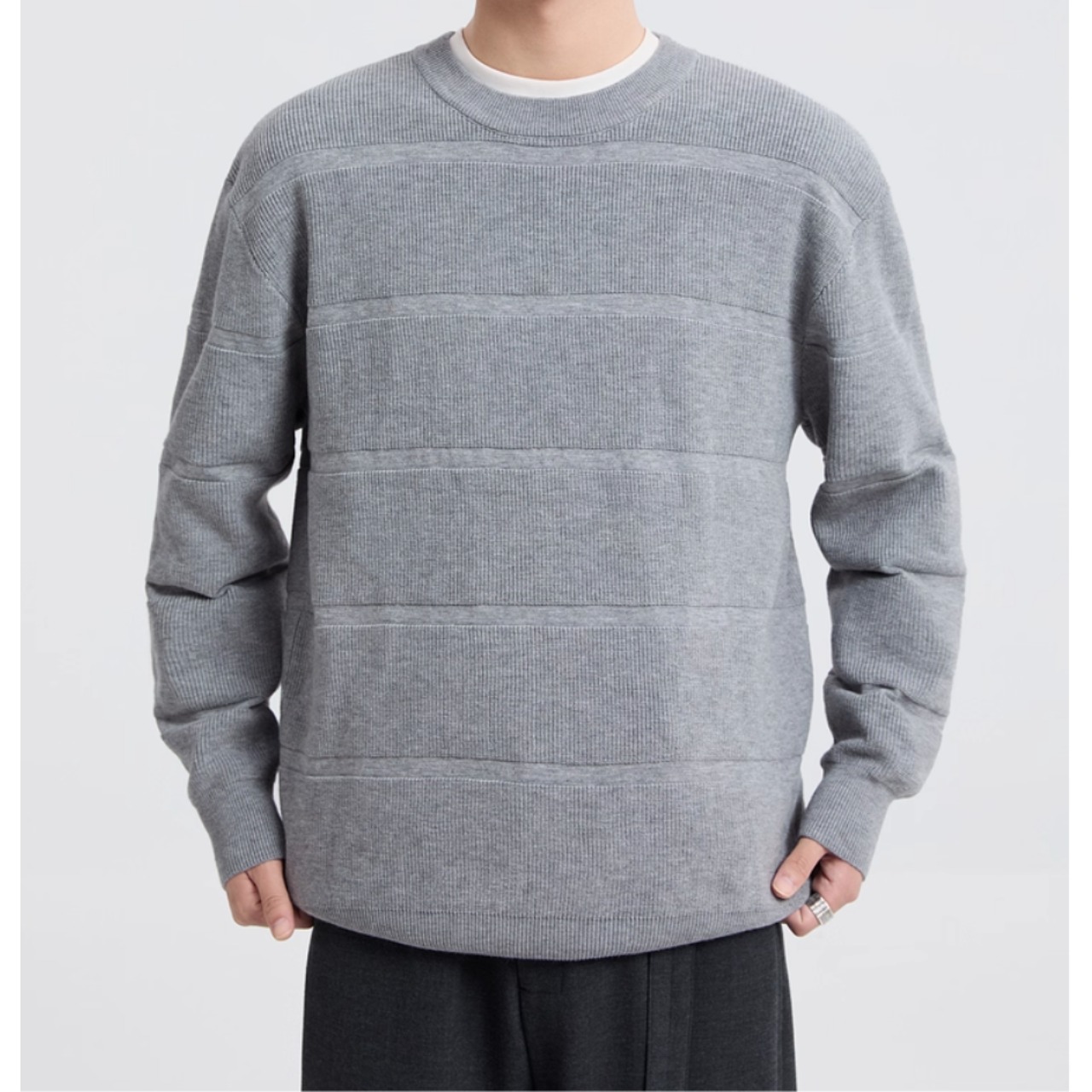 水平ラインデザイン ラウンドネックニット af0348