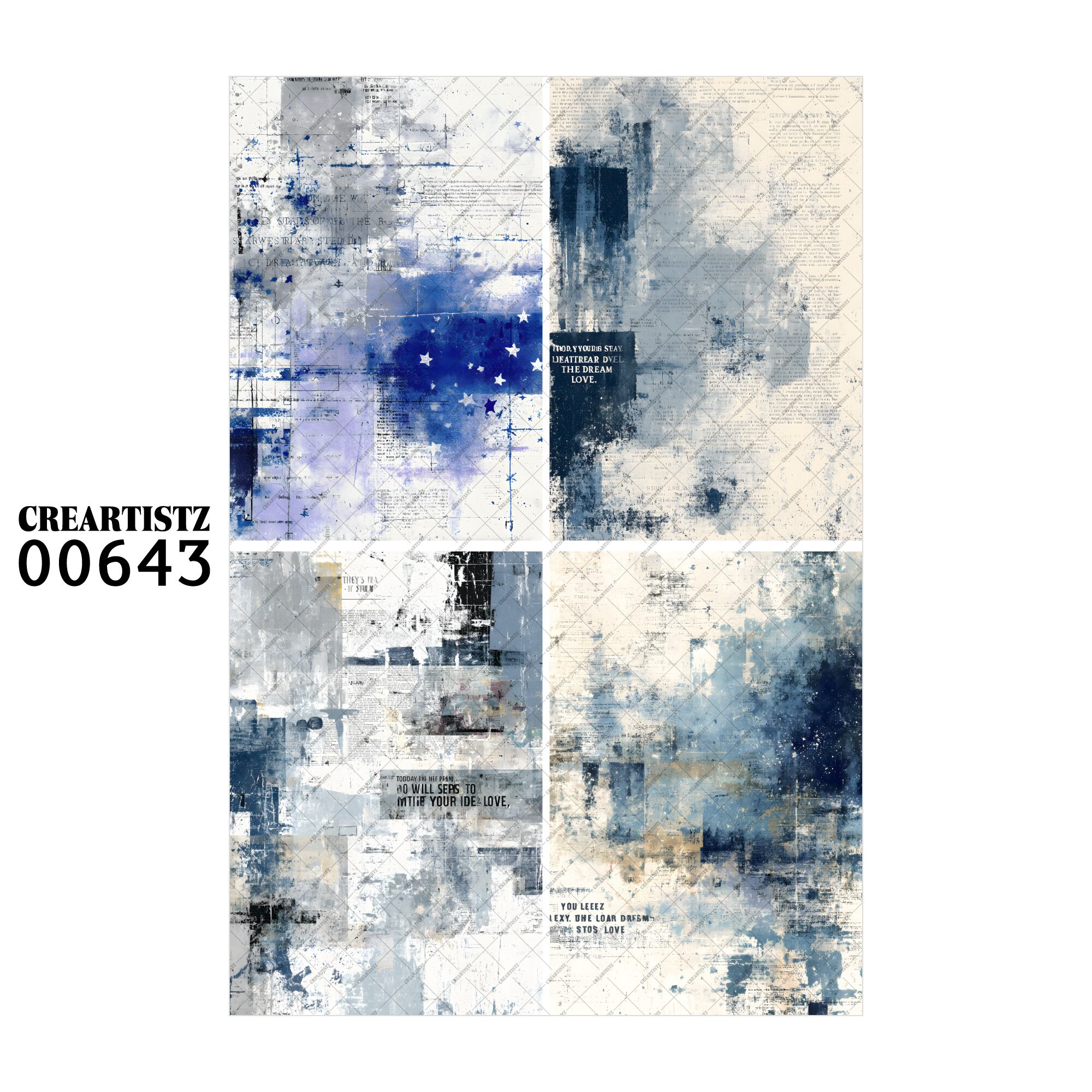 00643 背景 コラージュ素材 オリジナル 12枚セット (4種類×3枚) ペーパー/ステッカー CREARTISTZ