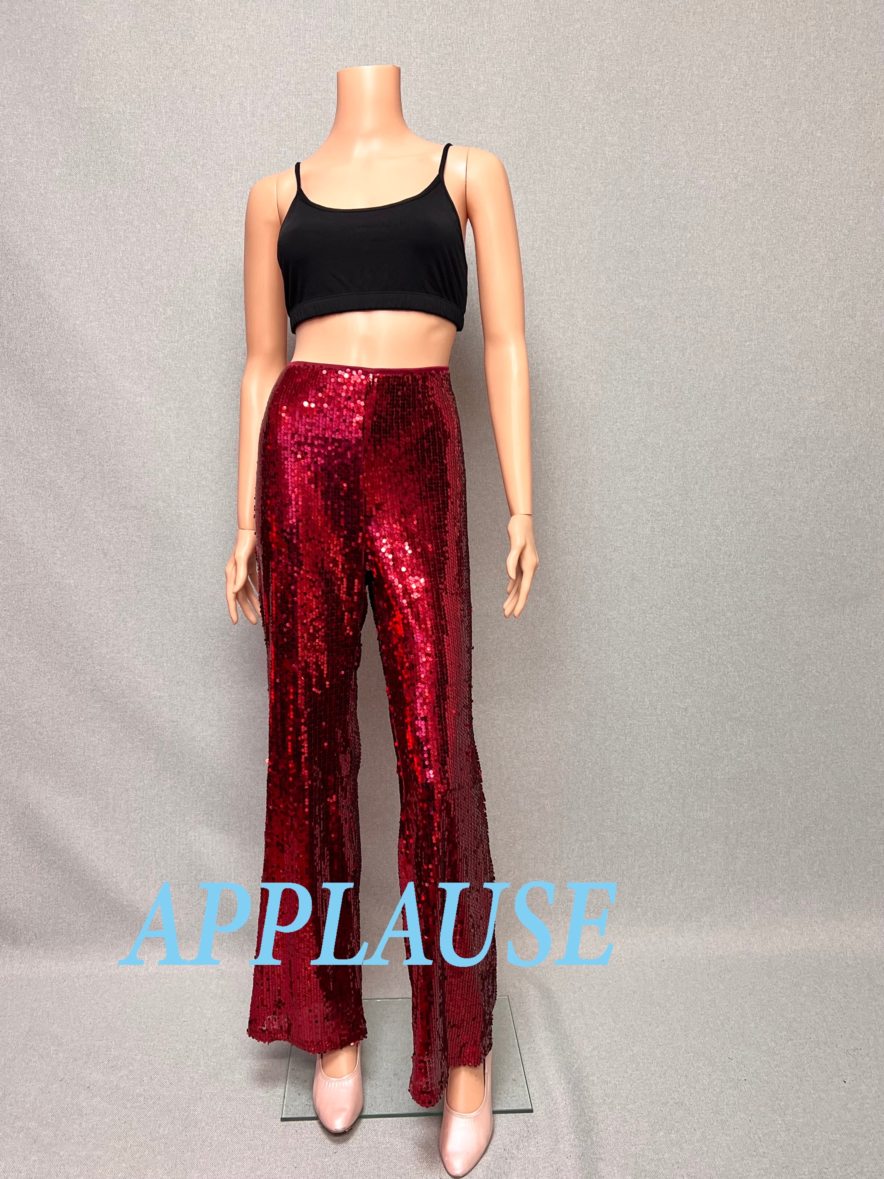 【新着】社交ダンス ドレス　ラテンドレス　バーガンディースパンコールフレアパンツ　L　LA-26-9　 デモ・競技用ドレス　発表会衣装　パーティドレス　ワンピース　舞台衣装