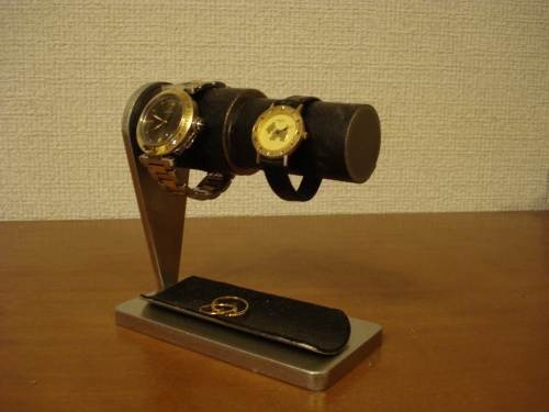 腕時計スタンド　腕時計スタンド 高級　腕時計スタンド おしゃれ　ウオッチスタンド　腕時計スタンド 2本　男女ペア腕時計スタンド ハーフパイプトレイ ブラックトレイ ak-design　受注制作　No.12322