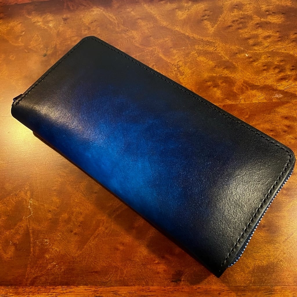 青い金属ファスナー長財布 ブルー 青 紺 革工房maju T Works マジュティワークス 青い金属ファスナー長財布 ブルー 青 紺 革工房maju T Works マジュティワークス