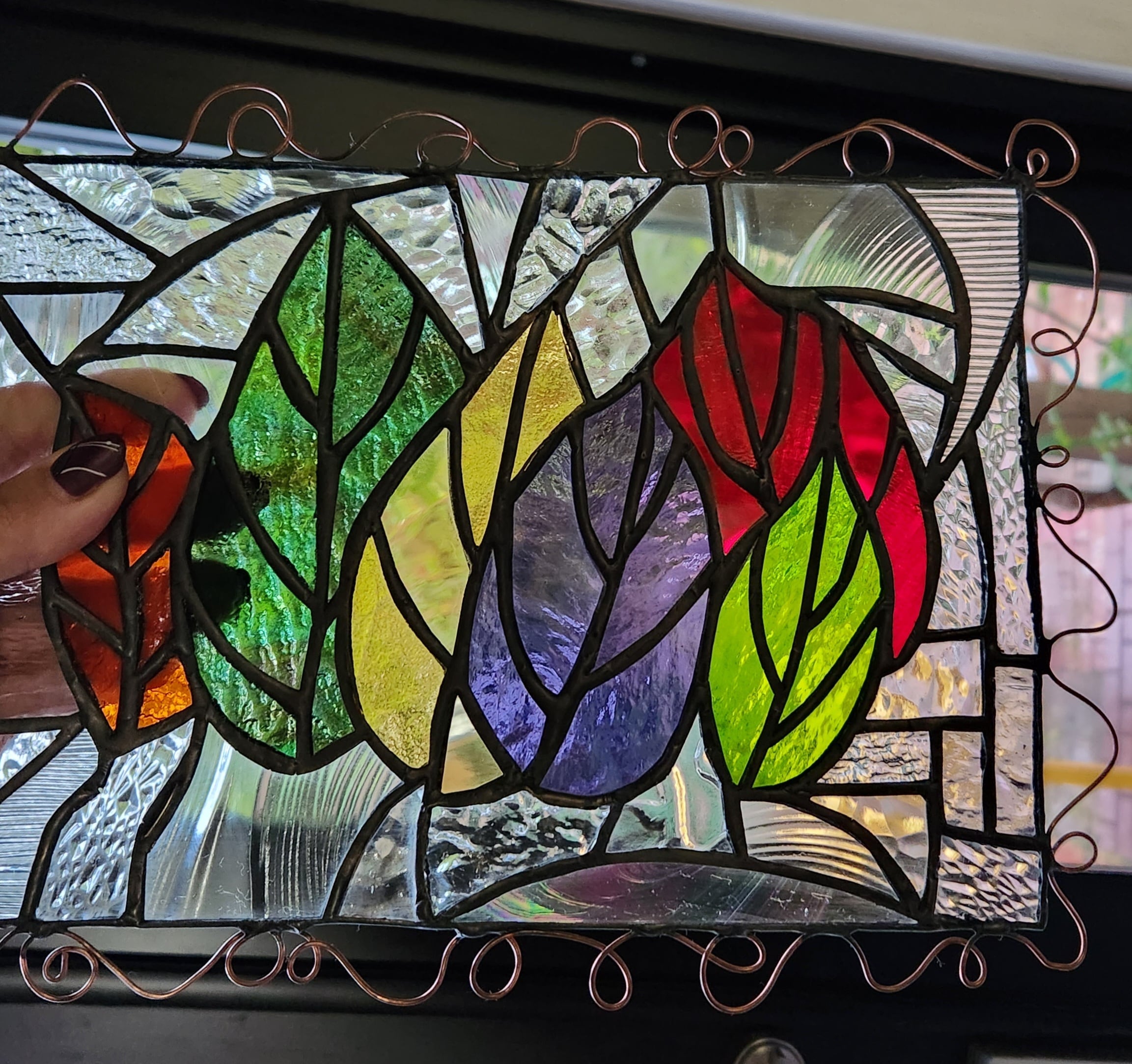 金運アップモチーフ ステンドグラス 黄色ローズのサンキャッチャー  