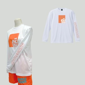 アームデザイン2　ロングTシャツ　ホワイト×ネーブルオレンジ