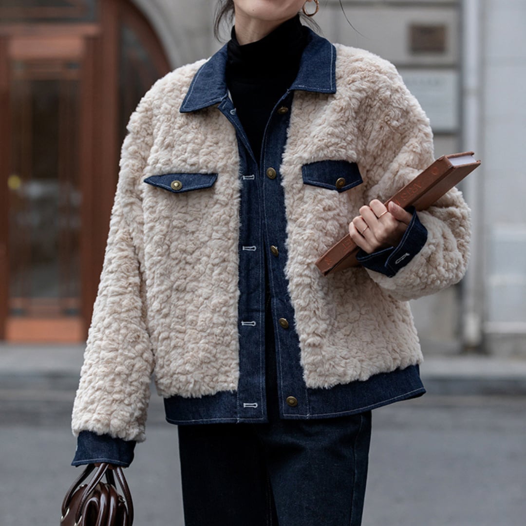 boa jacket contrast trim