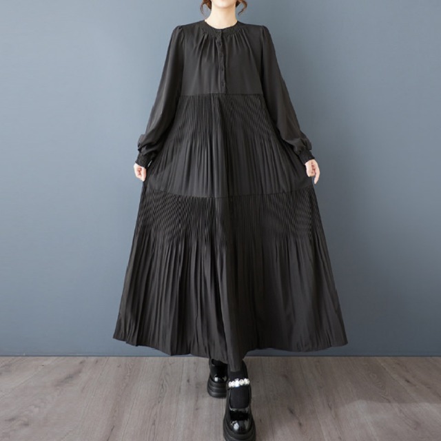 【送料無料】 ロングワンピ 2色 マキシ 大きい ゆる 長袖 Aライン フレア プルオーバー ボタン プリーツ 薄手生地 エレガント 可愛い 大人可愛い きれいめ シンプル カジュアル シック コンサバ 華やか 大人 上品 おしゃれ お洒落 主役級 こなれ感 無地 春 秋 レディース 女性用 ママ 30代 40代 デート お出かけ 女子会 お呼ばれ 休日 お茶会 授業参観 着回し 普段使い ファッション コーデ スタイル 楽ちん 体型カバー 着痩せ 垢抜け ママ服