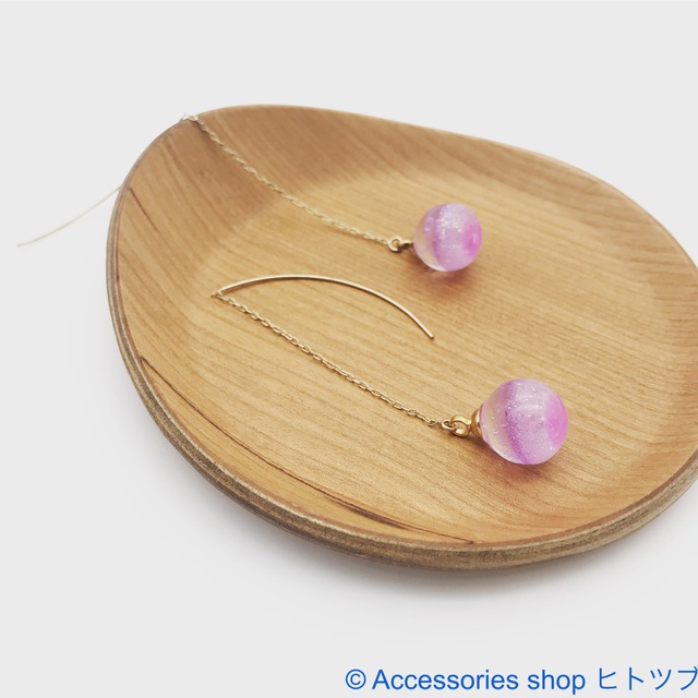 0115：桜ピンクのグラデーションボール×揺れるピアス