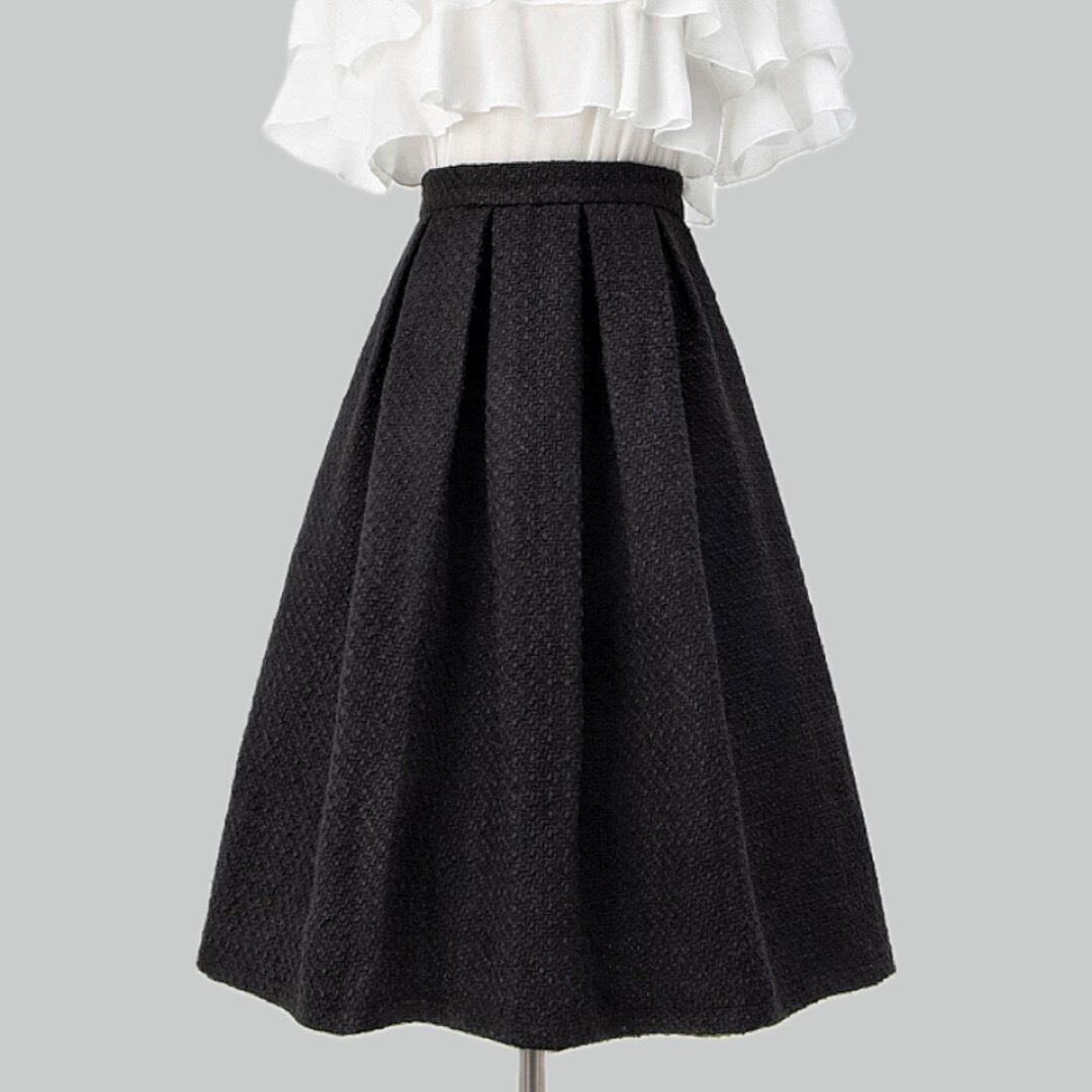 Black fablic A-line skirt 00025