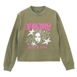 【X-girl】STAR AND FACE LOGO FADED L/S TEE / OLIVE【エックスガール】