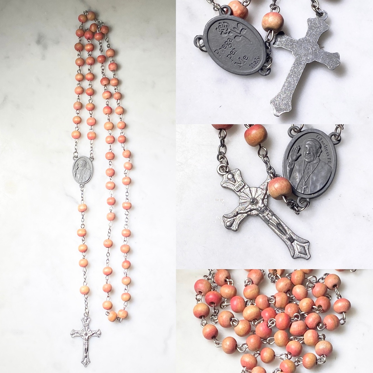 vintage wood beads Rosary necklace