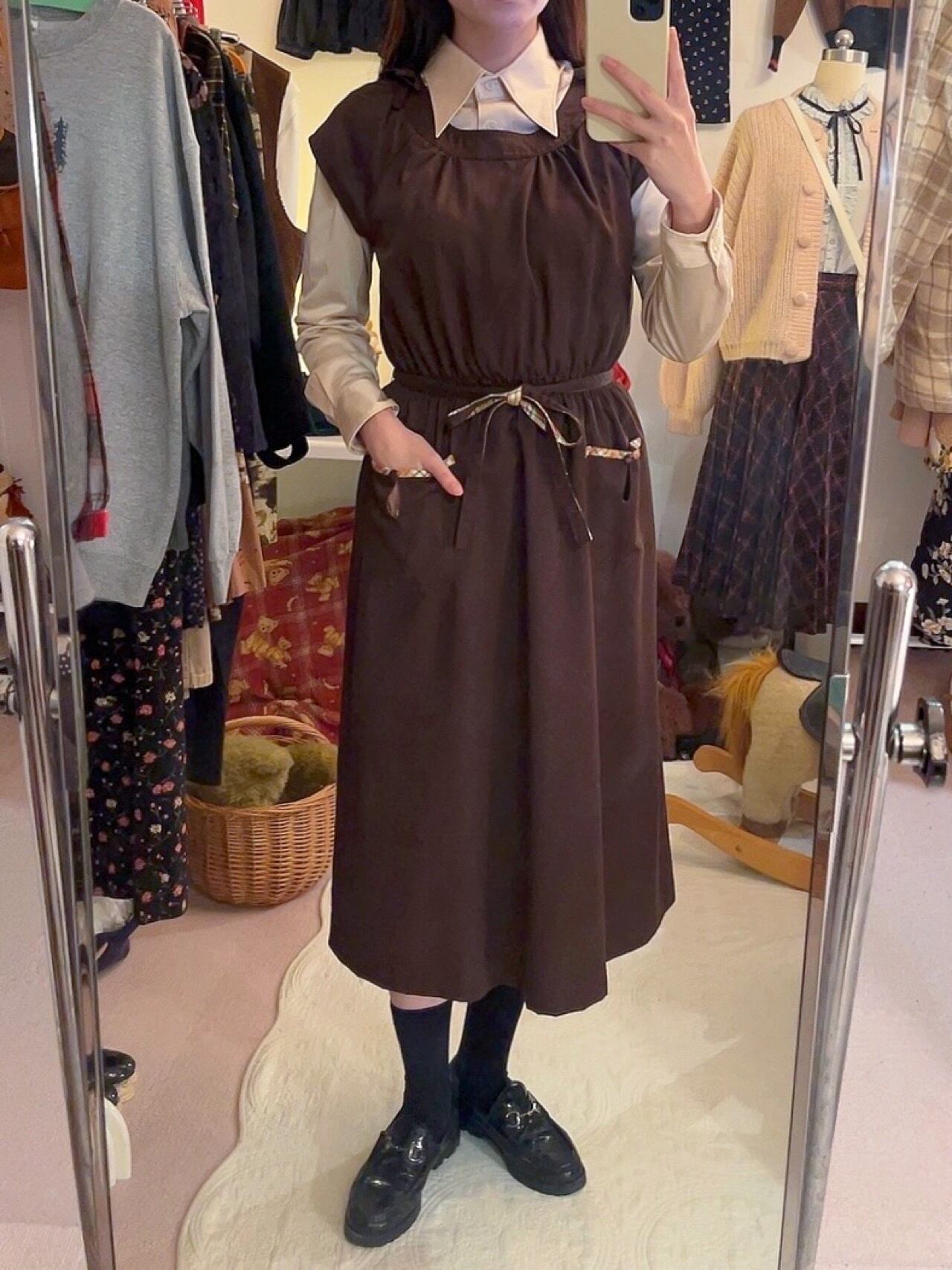 orange check ribbon jumper skirt