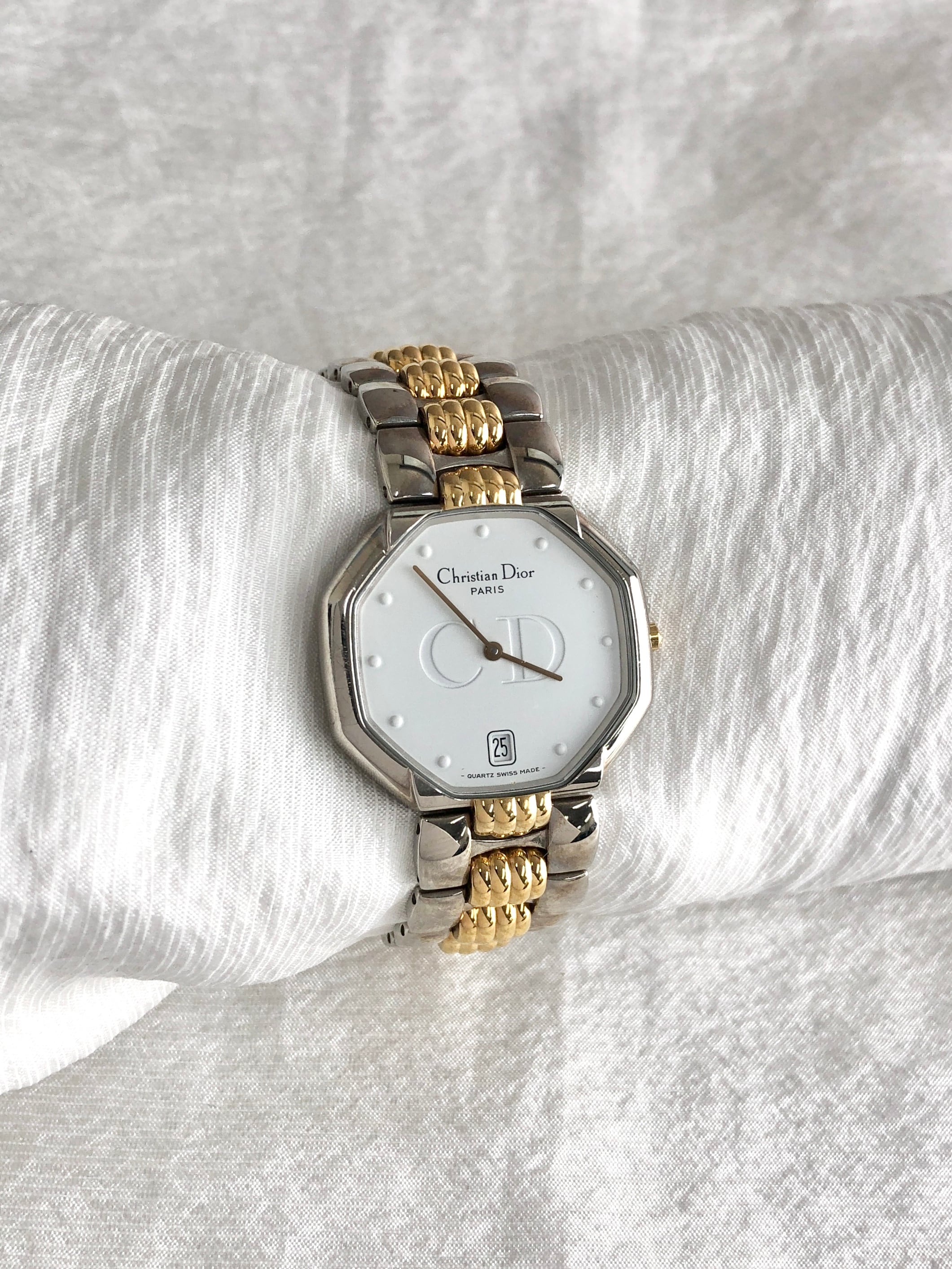 Christian Dior クリスチャン ディオール 腕時計 シルバー ゴールド オクタゴン ステンレススチール 45.204 クウォーツ vintage ヴィンテージ オールド 7f63by