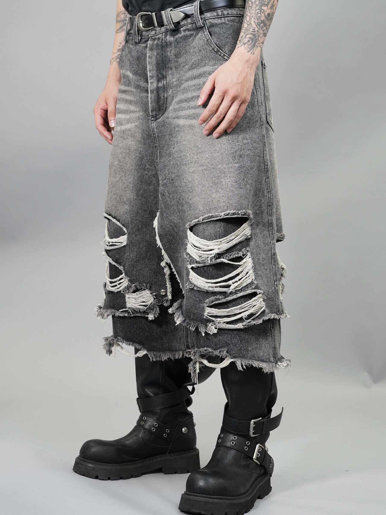 【LOVE KILLER】Layered skirt wide denim shorts