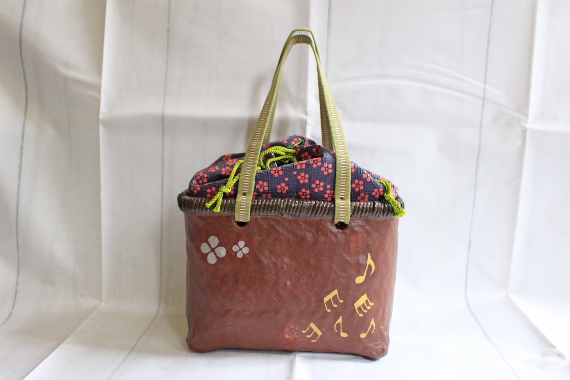 青紫色梅文様和紙巾着MLサイズ