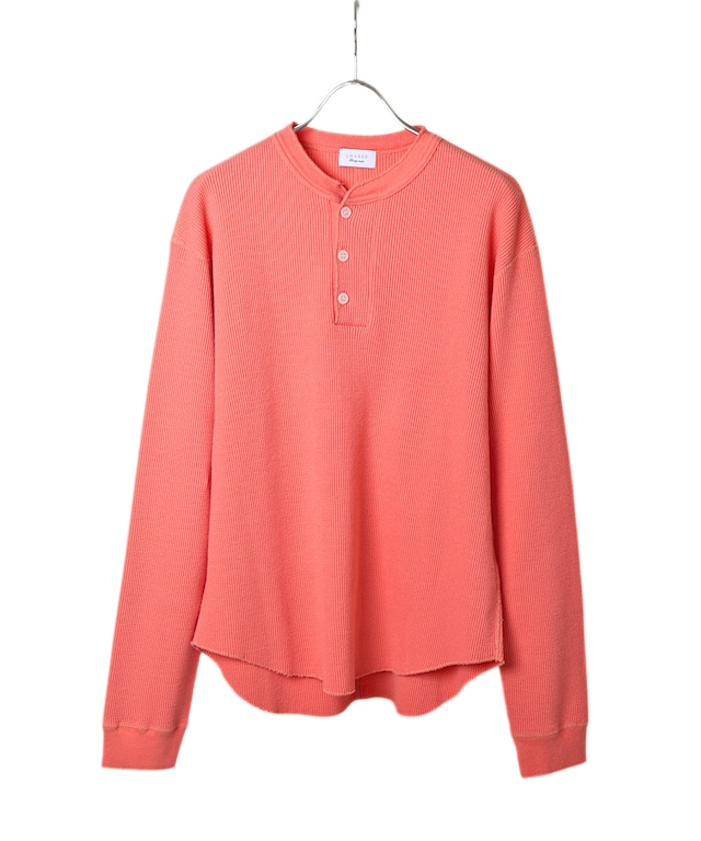 UNUSED / US2595 LONG-SLEEVE HENRY NECK WAFFLE T-SHIRT(CORAL)