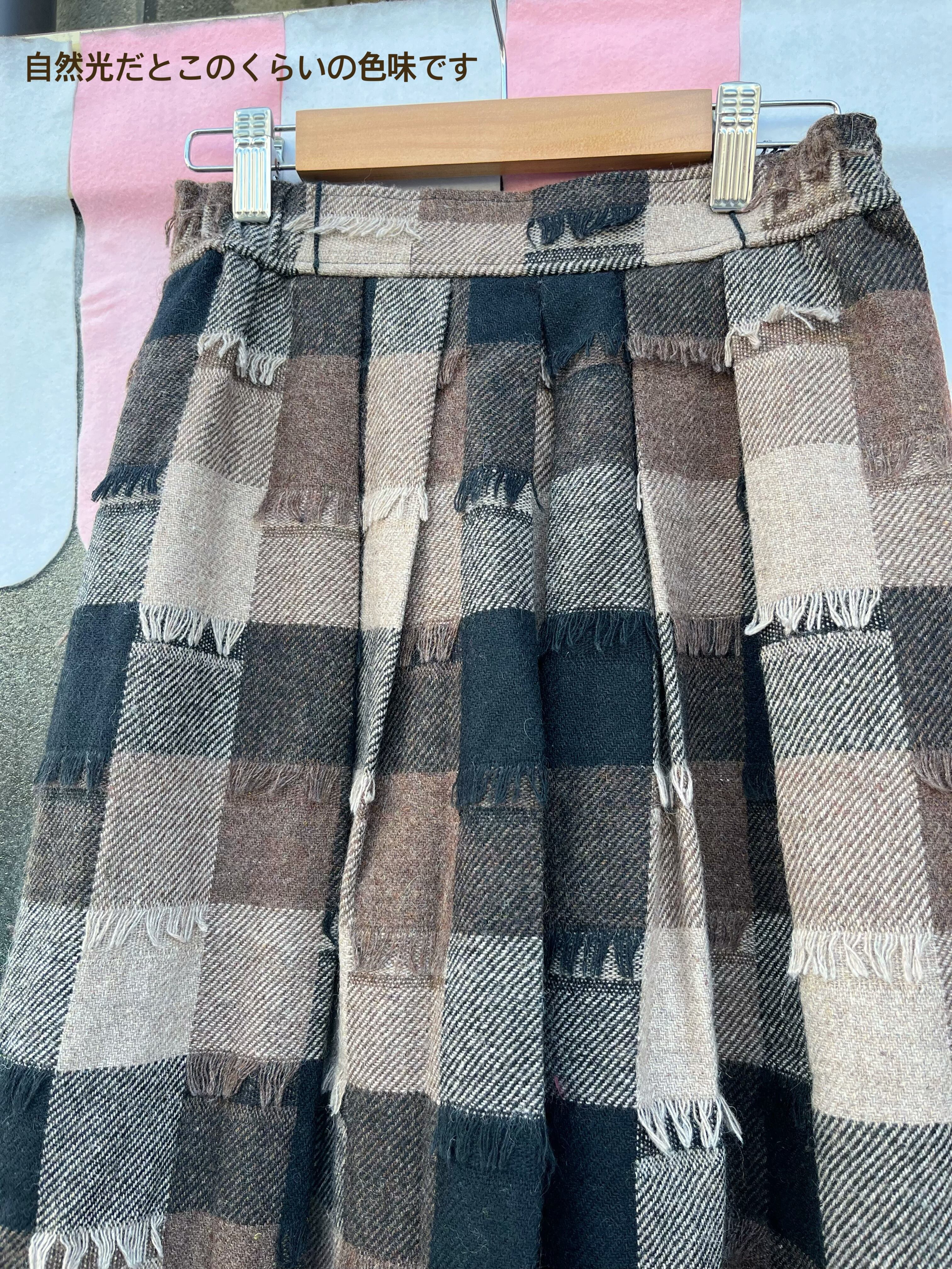block check fringe wool skirt