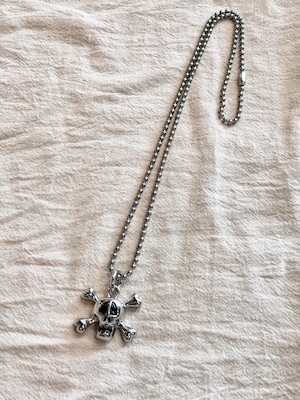 00s OLD STUSSY/Skull Necklace/スカルネックレス/ロゴ刻印/シルバ－/ステンレス/アクセサリ－/ステュ－シ－/オ－ルドステューシー