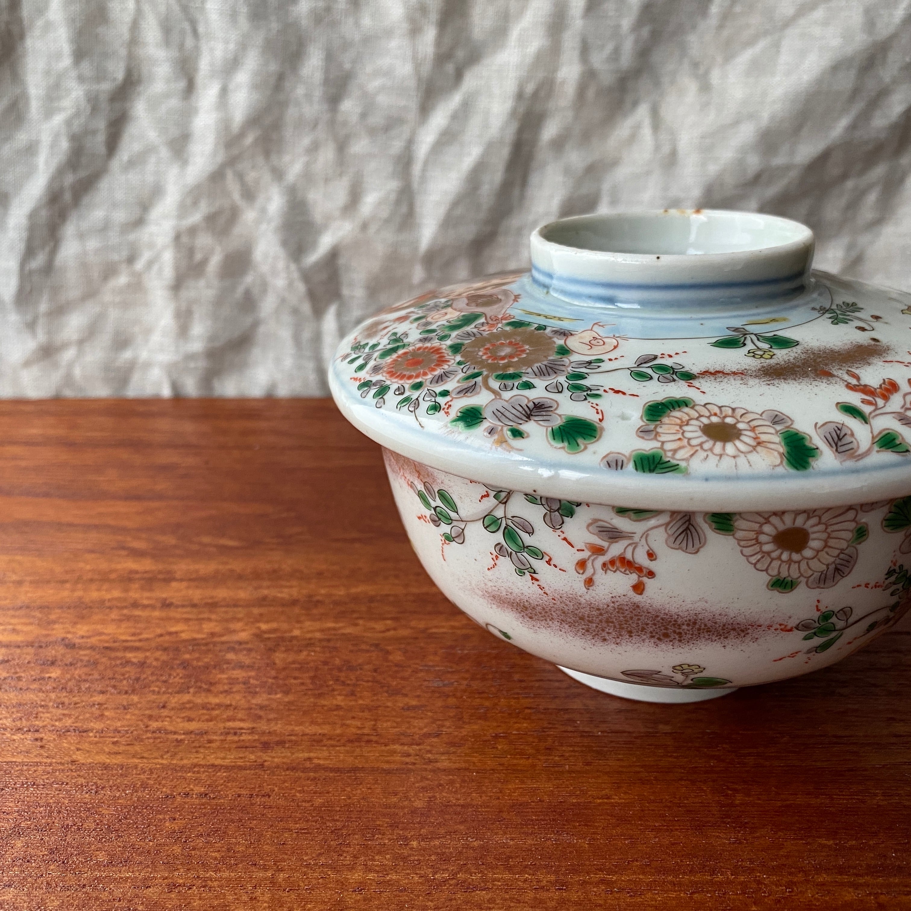 ピンクが美しい花鳥図の蒸し茶碗 | むかしのうつわ 迦史庵