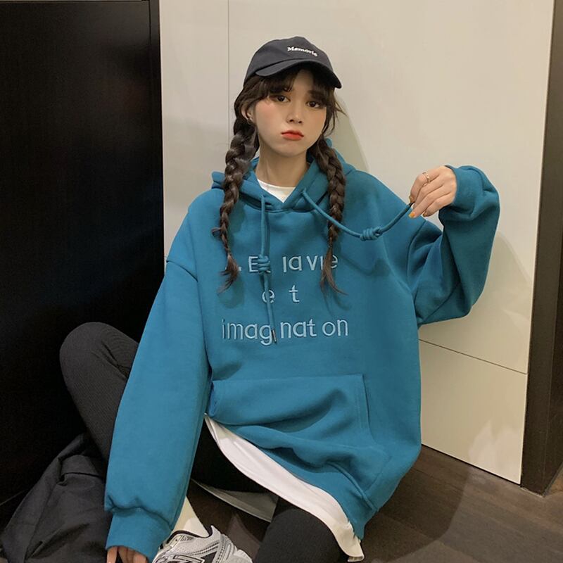 ベルベットセーター レディーススプリングスタイルルーズフードジャケット レッド 刺繍 春物 スーパーモール45112988747