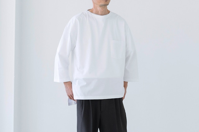 HIGH GAUGE MARSERIZE JERSEY - CROPPED SLEEVE SIDE SLIT TEE : ハイゲージマーゼライズ天竺 - クロップド袖サイドスリットTEE【日本製】