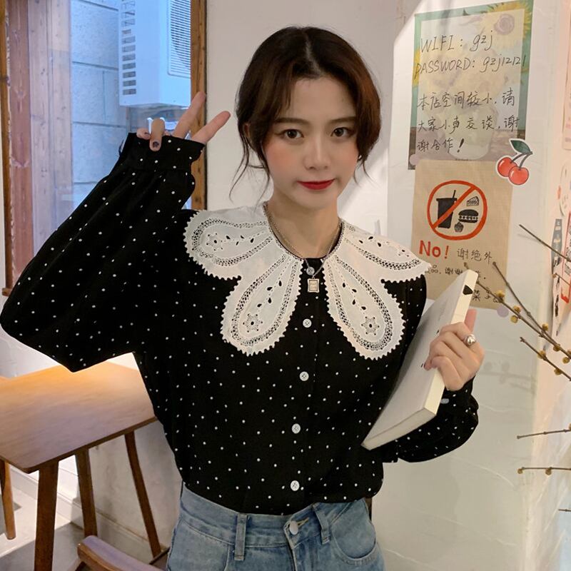 スプリングスタイルスタンダードブラウス カラー長袖スリーブシャツ レディース ロング レトロ 春物 試着室12735634114