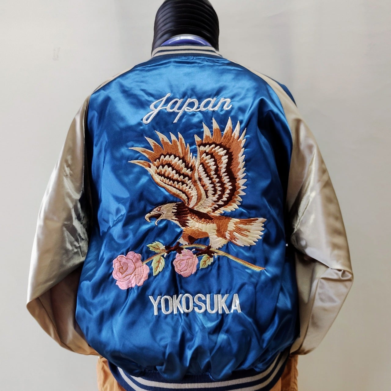 鷹バラ刺繍 スカジャン 紺 3L Embroidered jumper (SUKAJYAN) | あさひ