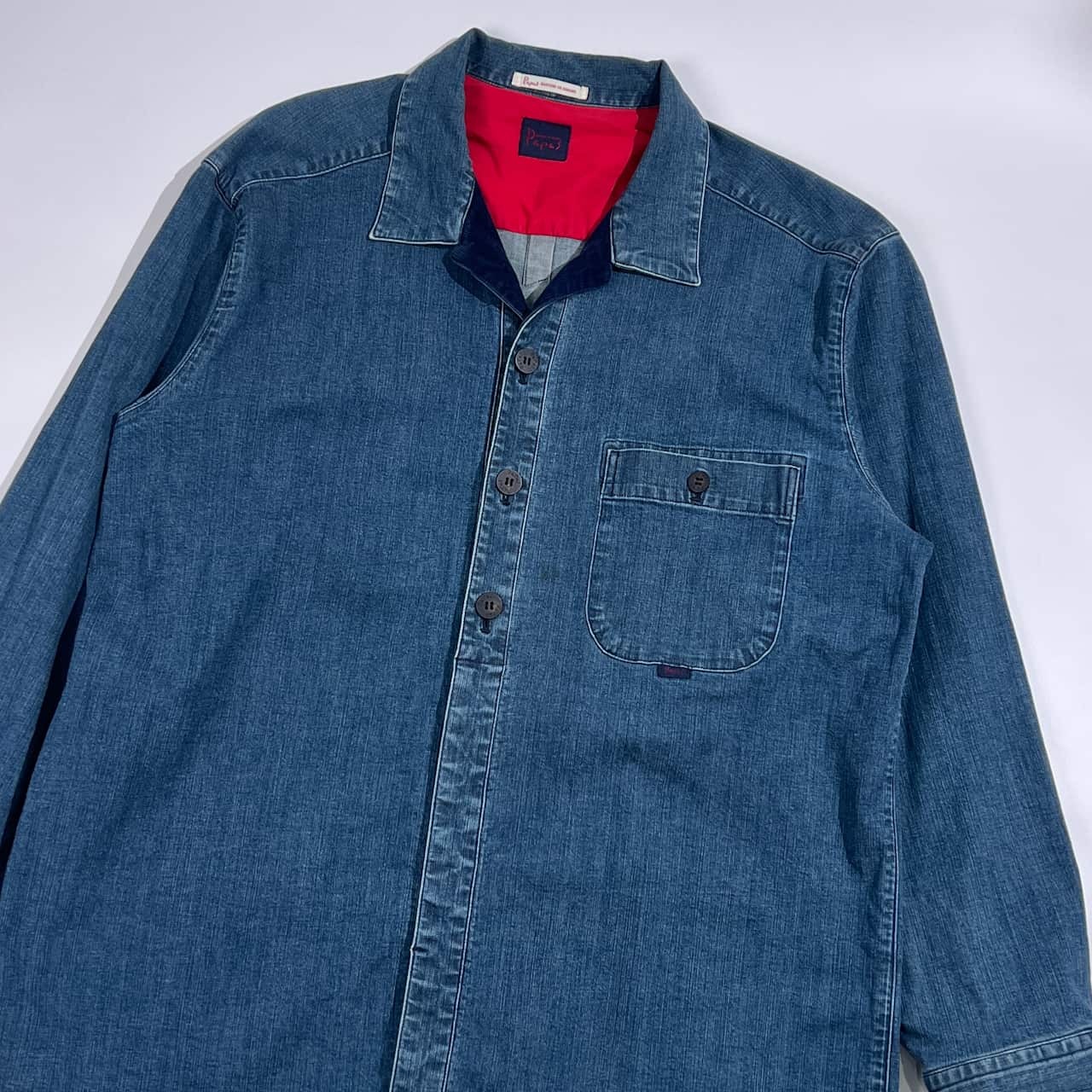 Papas パパス 切替 コーデュロイ シャンブレー デニムシャツ ジャケット L/インディゴ メンズ