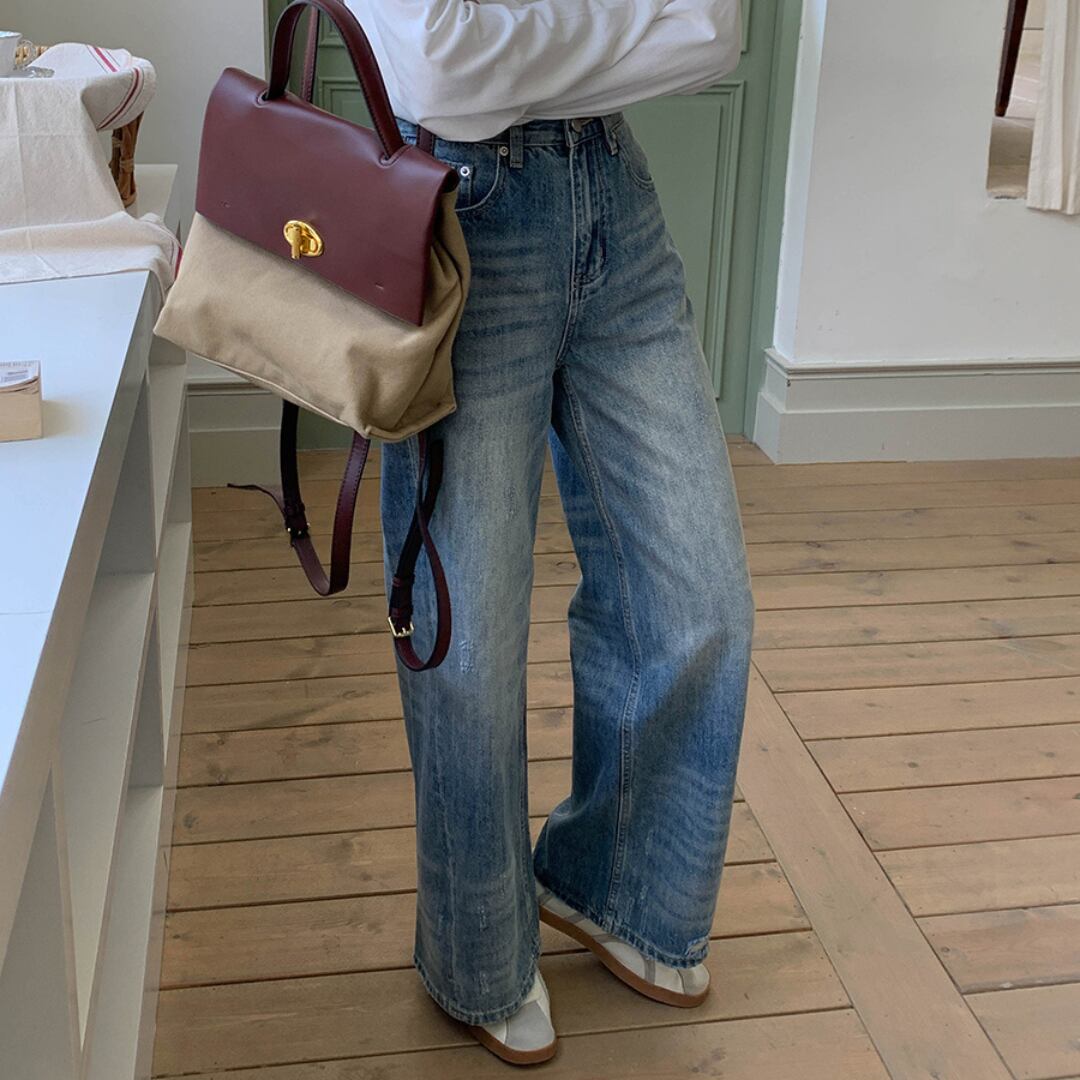 retro washed damaged jeans