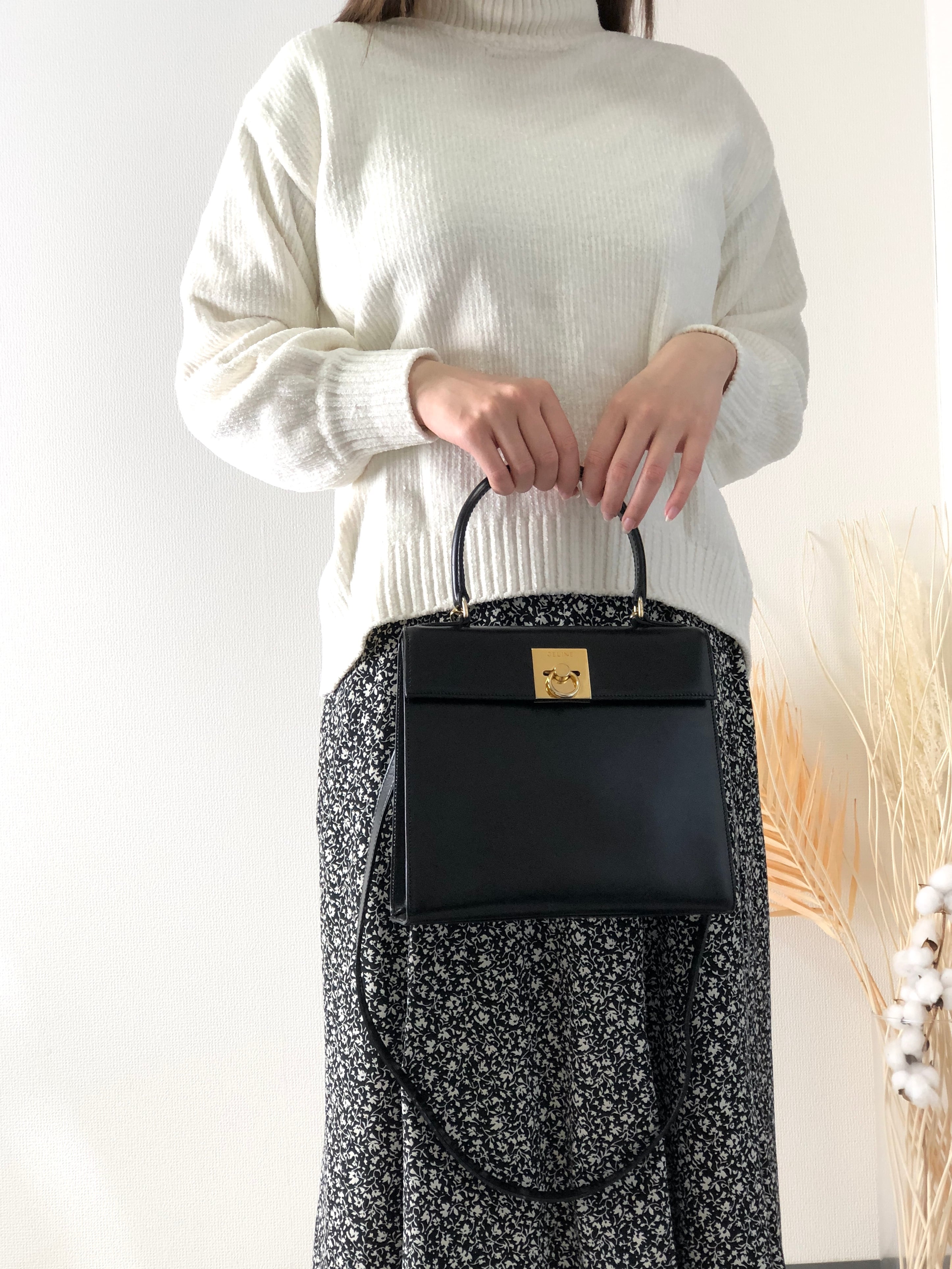 CELINE セリーヌ レザー ガンチーニ ハンドバッグ ブラック CELINE セリーヌ レザー ガンチーニ ハンドバッグ ブラック