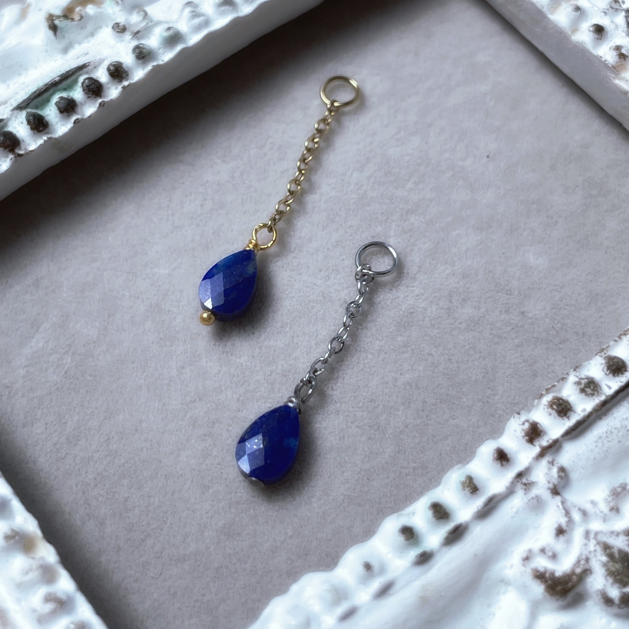 3way】選べるピアス◇アレンジ自由自在◇雫 ラピスラズリ ピアス/金属