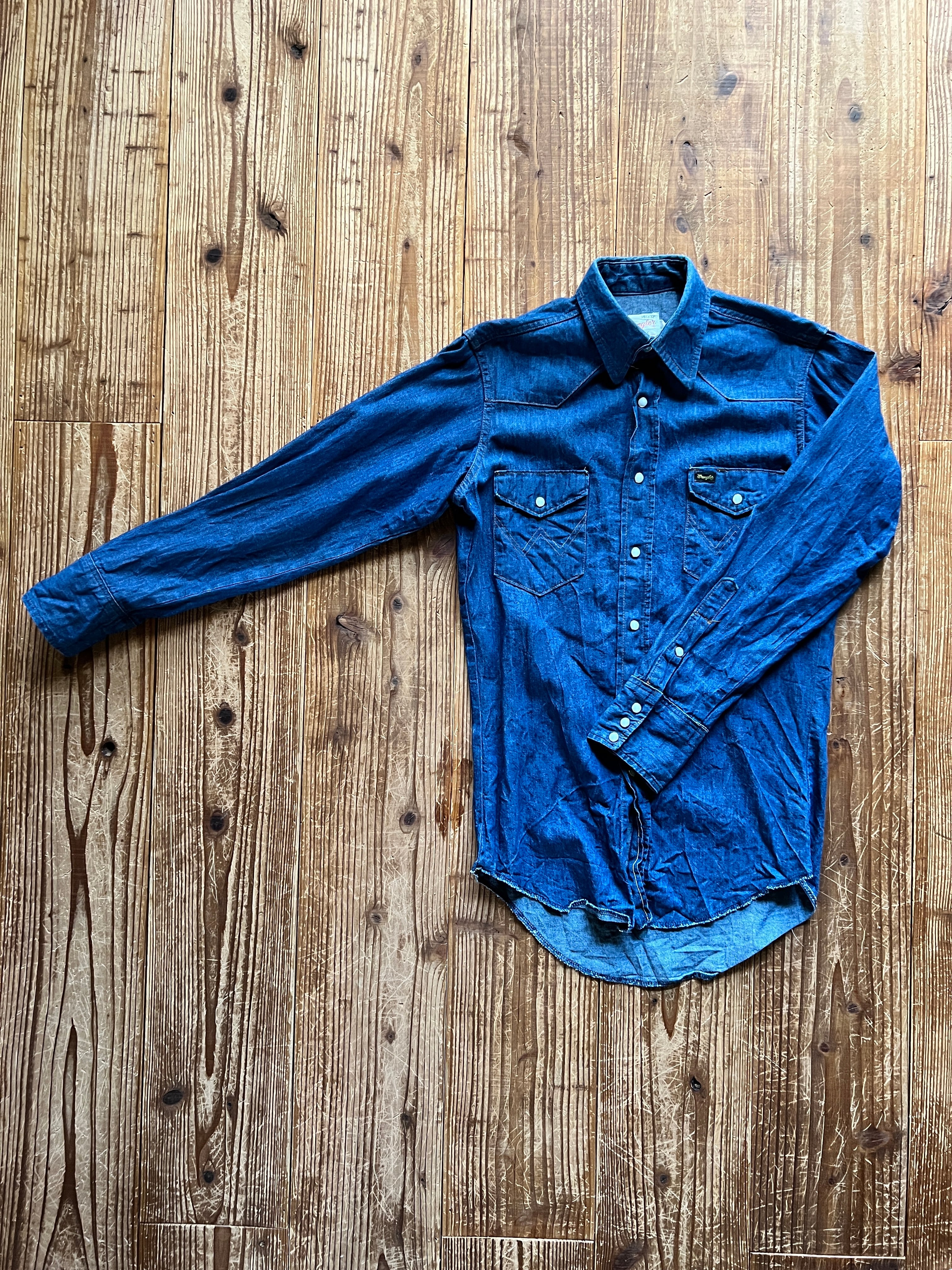 70's Wrangler 27MW デニムウエスタンシャツ 白タグ USA製 表記(14 1/2 × 32)
