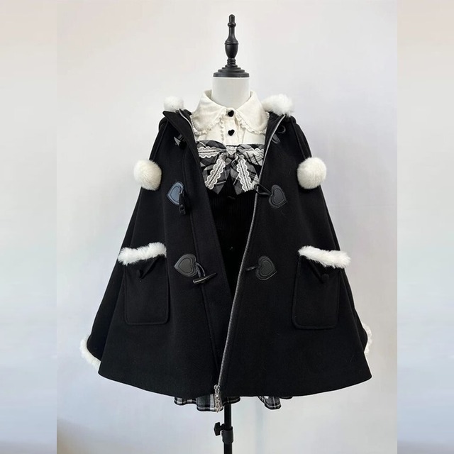 ゴスロリ 地雷系 フード付きコート フェイクファー