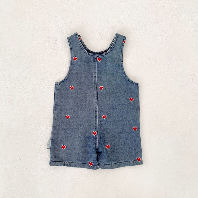 【BABY】ハート刺繍ウォッシュデニムサロペットパンツ - 13