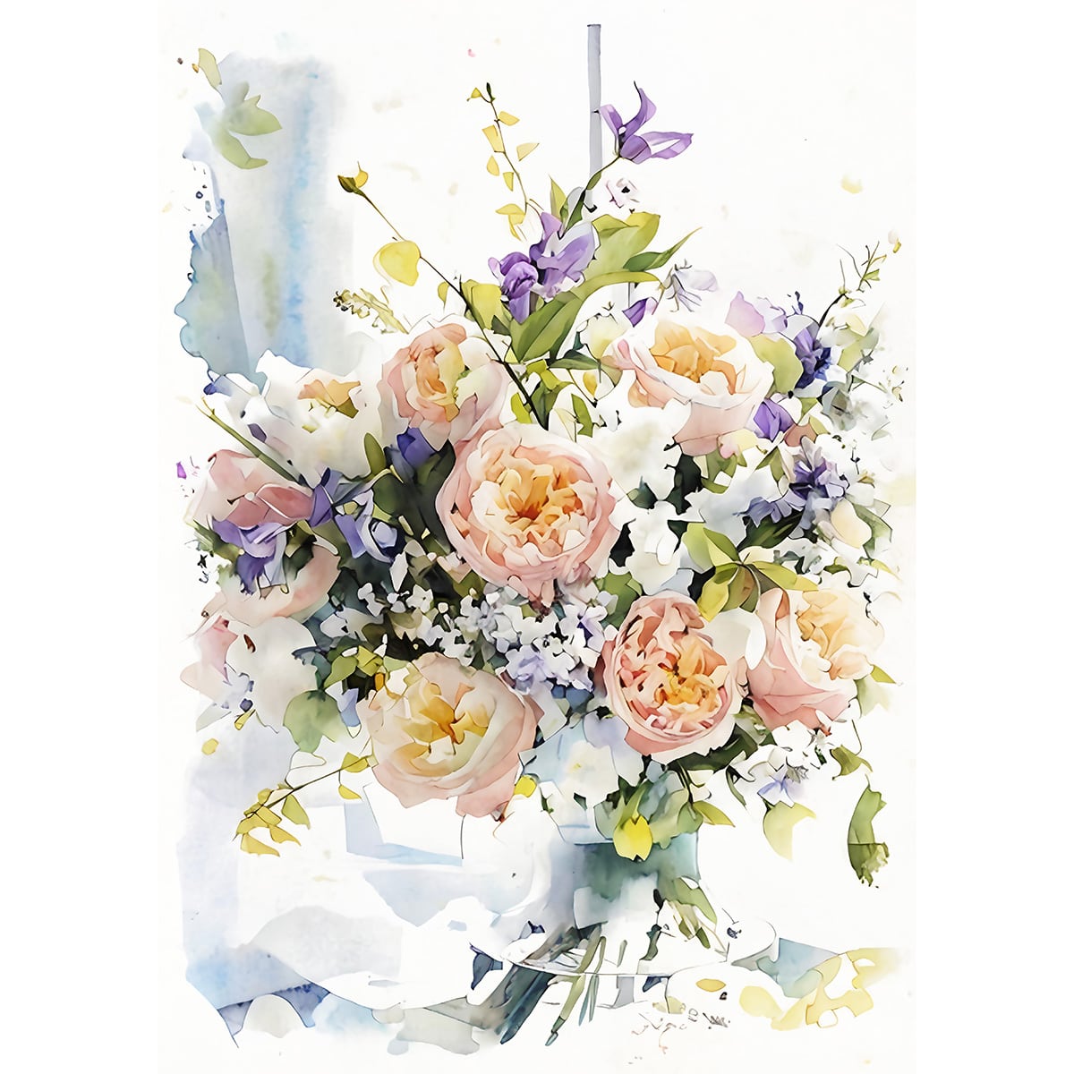 絵画 花(フラワー) 花瓶の花 インテリアアート額付き 水彩画・油絵風 WAT0845