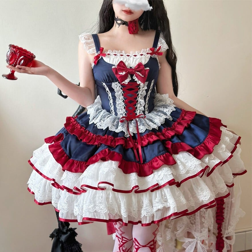 ロリータファッション 甘ロリローズリボン配色フリルジャンパー