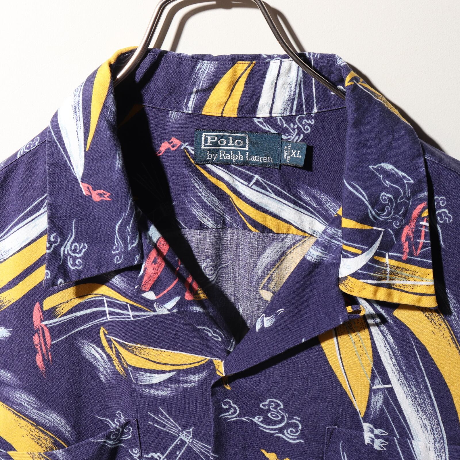 極美品 XL レーヨン ポロラルフローレン 半袖開襟シャツ ネイビー  