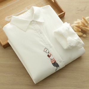 猫柄刺繍入り 裏起毛長袖シャツ H 27957