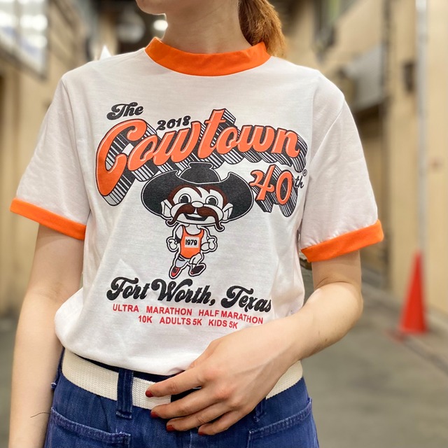 Sizes リンガーtシャツ 両面プリント 白 オレンジ 古着 古着屋 高円寺 ビンテージ Slat Albatross Isla Vintage