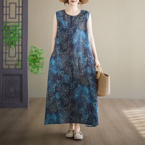 FLORAL PRINT ROUND NECK SLEEVELESS MAXI DRESS M-17502