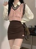 原宿甘いピンクニットベスト女性 2024 秋 V ネックセーターベスト Y2k グランジスリムフィットノースリーブトップス 大人ガーリー スウィート キュート カジュアル かわいい オータム 秋物 Vネック rg0713e58032371161