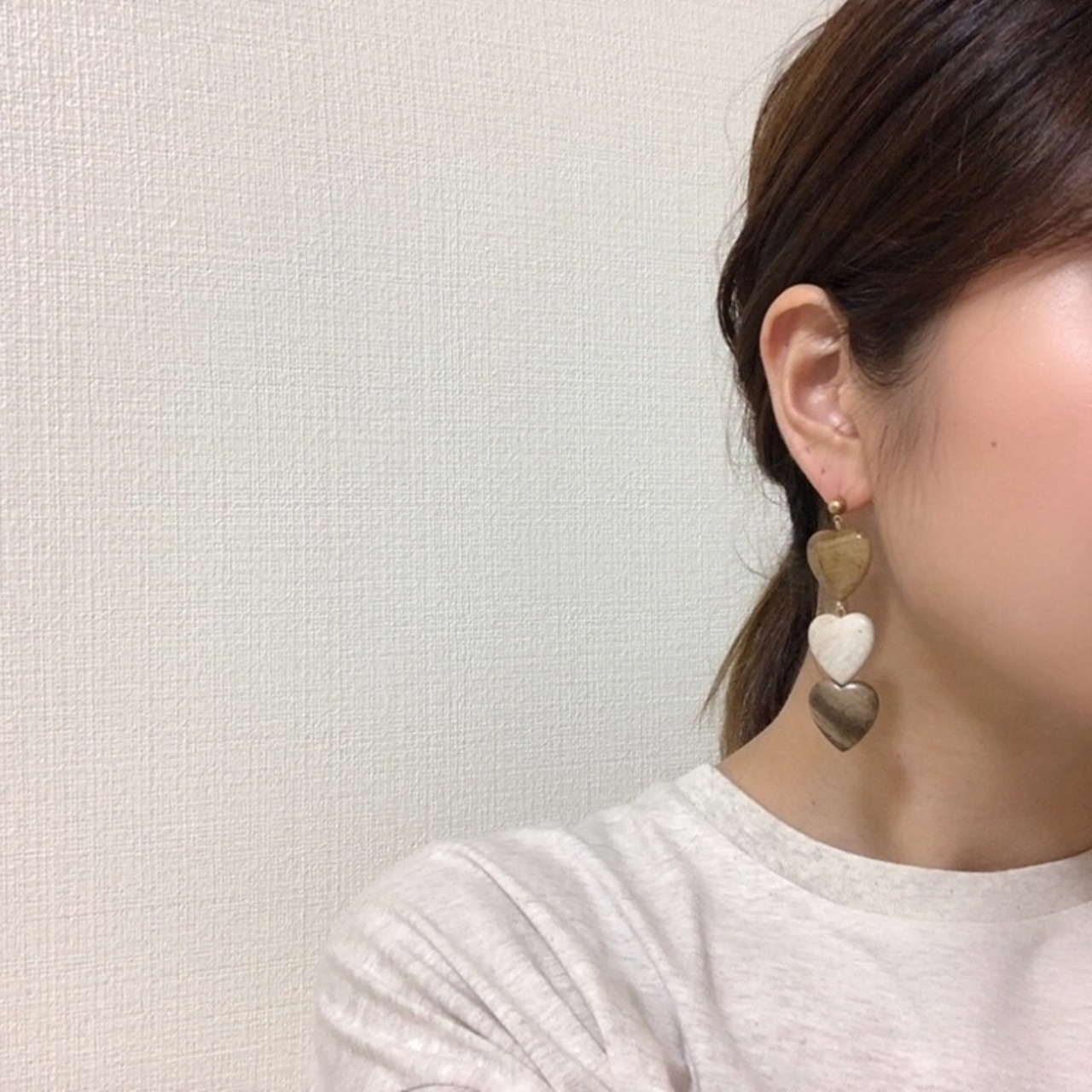 ウッド柄 ハート ロングピアス / イヤリング / サージカルステンレス