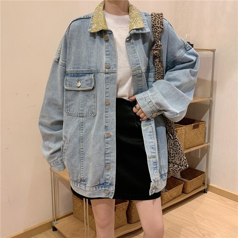 レトロデニムフライドストリートジャケットレディース2020年秋新作ミドル丈香港スタイルデザインルーズ長袖トップトレンド クレセントシティ23578535283