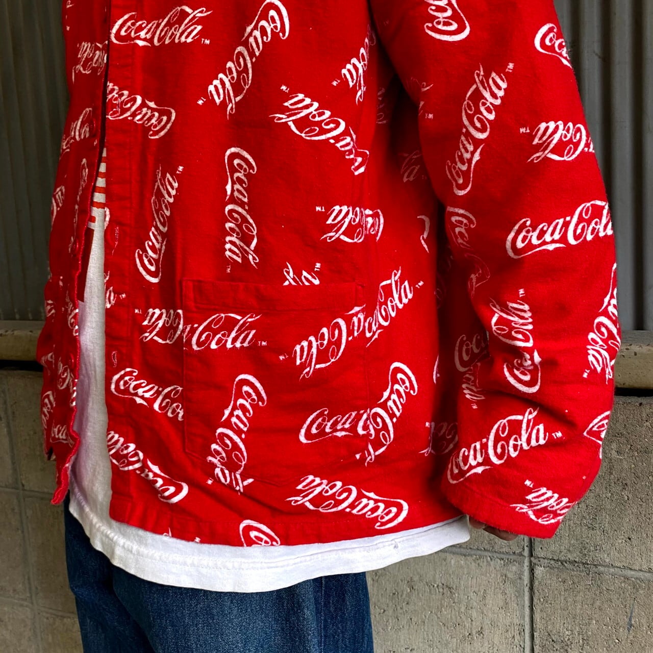 Coca-Cola コカ・コーラ ロゴ プリントネル 長袖 総柄シャツ メンズXL 