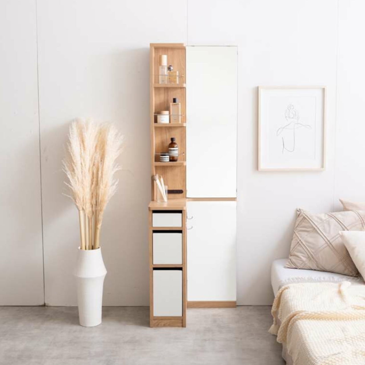 幅71cm】Emu ミラー&収納付きドレッサーデスクナチュラル