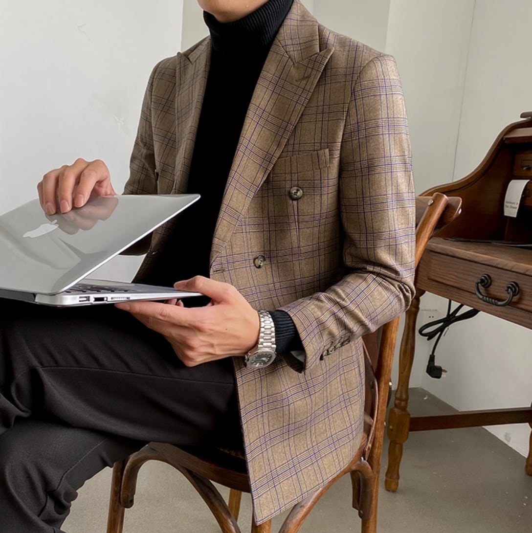 BV_ブラウンブルーチェック柄ダブルジャケット | Buona Vita(ボナヴィータ)